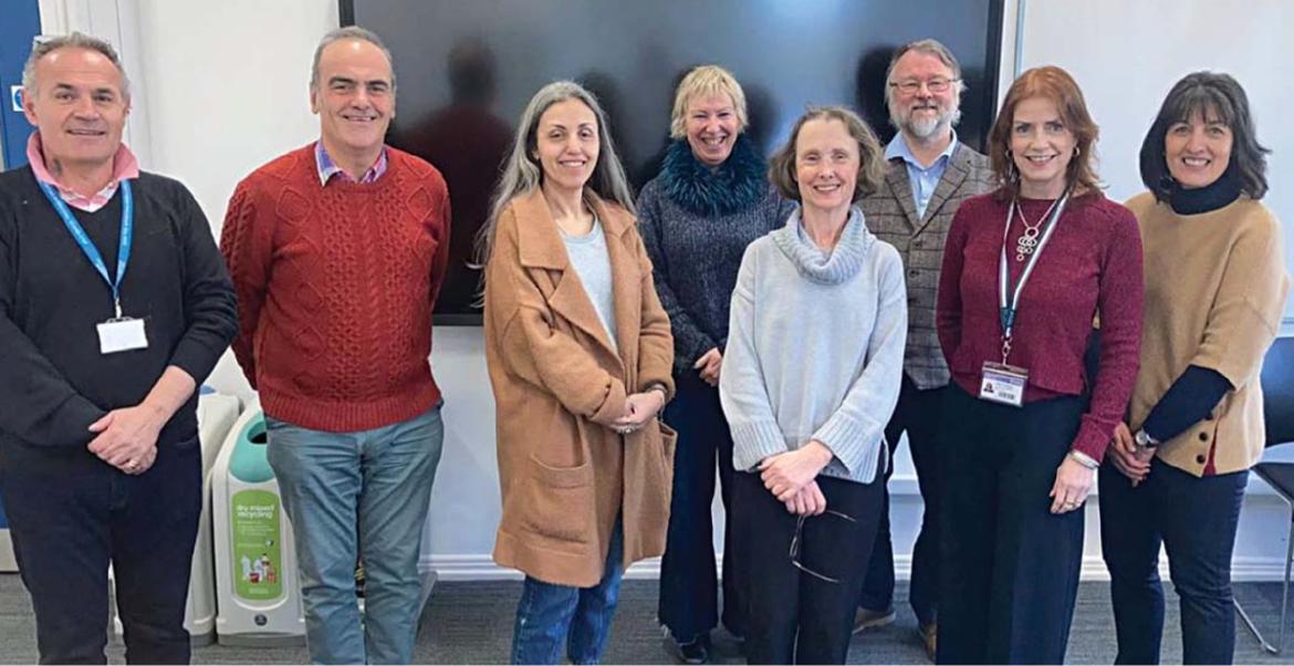 Left to right: Sign Language Interpeter, Dr Ilan Dwek, Dr Yota Dimitriadi, Gail Hickman, Professor Suzanne Graham, Professor Richard Mitchell, Helen Lansdown, Debbie Flory